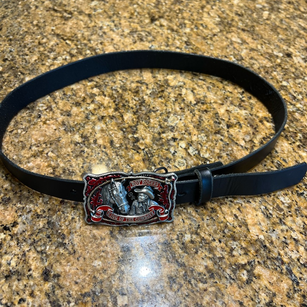 Roy Rogers king of the Cowboys Black Leather Belt with Decorative Buckle